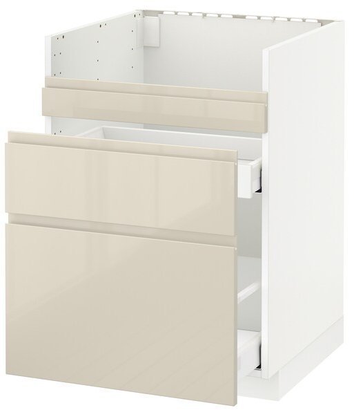 METOD МЕТОД Напол шк д/мойки ХАВСЕН/3фасада/2ящ, белый Максимера/Воксторп глянцевый светло-бежевый, 60x60 см