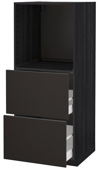 METOD МЕТОД / MAXIMERA МАКСИМЕРА Высокий шкаф с 2 ящиками д/духовки, черный/Кунгсбакка антрацит, 60x60x140 см