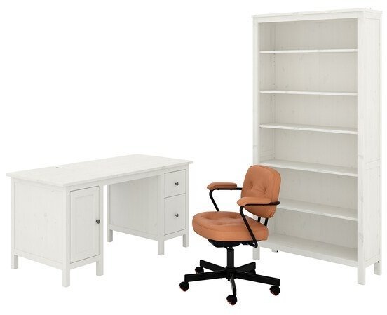 HEMNES/ALEFJALL ХЕМНЭС/АЛЕФЬЕЛЛЬ Стол и комбинация для хранения, и рабочий стул/белая морилка золотисто-коричневый