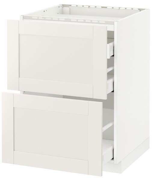 METOD МЕТОД / MAXIMERA МАКСИМЕРА Напольн шкаф/2 фронт пнл/3 ящика, белый/Сэведаль белый, 60x60 см