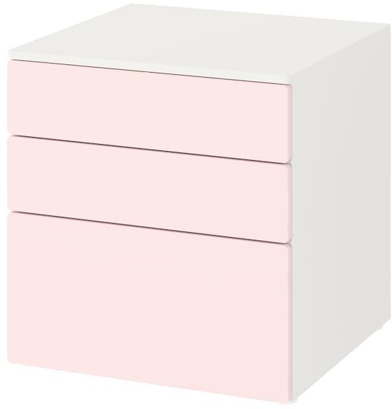 SMASTAD СМОСТАД / OPPHUS ОПХУС Комод с 3 ящиками, белый/бледно-розовый, 60x57x63 см