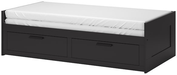 BRIMNES БРИМНЭС Кушетка с 2 матрасами/2 ящиками, черный/осванг жесткий, 80x200 см BRIMNES БРИМНЭС Кушетка с 2 матрасами/2 ящиками, черный/осванг жесткий, 80x200 см
