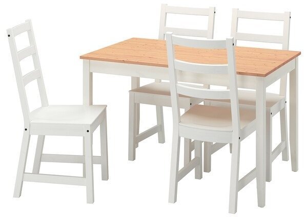 LERHAMN ЛЕРХАМН / NORDVIKEN НОРДВИКЕН Стол и 4 стула, светлая морилка антик белая морилка/белый, 118x74 см