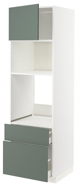 METOD МЕТОД / MAXIMERA МАКСИМЕРА Высок шкаф д/духовки/СВЧ/дверца/2ящ, белый/Бодарп серо-зеленый, 60x60x200 см