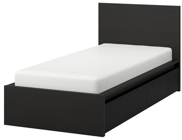 MALM МАЛЬМ Каркас кровати+2 кроватных ящика, черно-коричневый/Лурой, 90x200 см