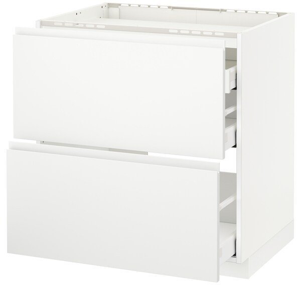 METOD МЕТОД / MAXIMERA МАКСИМЕРА Напольн шкаф/2 фронт пнл/3 ящика, белый/Воксторп матовый белый, 80x60 см