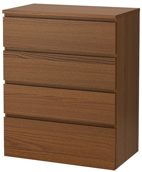 MALM МАЛЬМ Комод с 4 ящиками, коричневая морилка ясеневый шпон, 80x100 см