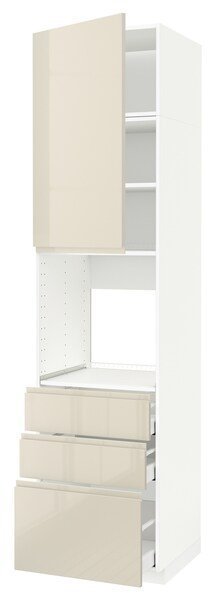 METOD МЕТОД / MAXIMERA МАКСИМЕРА Высокий шкаф д/духовки/дверь/3ящика, белый/Воксторп глянцевый светло-бежевый, 60x60x240 см