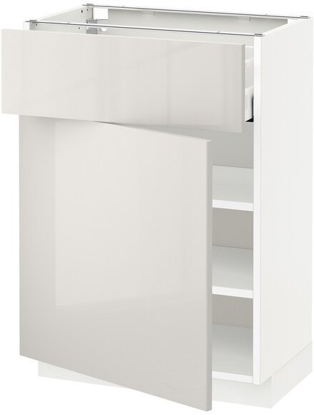 METOD МЕТОД / MAXIMERA МАКСИМЕРА Напольный шкаф с ящиком/дверцей, белый/Рингульт светло-серый, 60x37 см