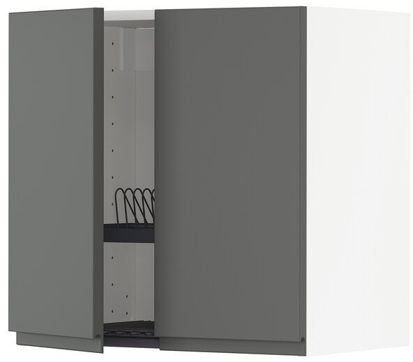 METOD МЕТОД Навесной шкаф с сушилкой/2дверцы, белый/Воксторп темно-серый, 60x60 см
