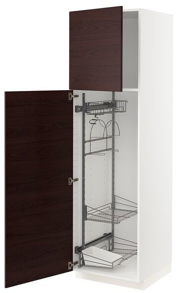 METOD МЕТОД Высокий шкаф с отд д/акс д/уборки, белый Аскерсунд/темно-коричневый под ясень, 60x60x200 см