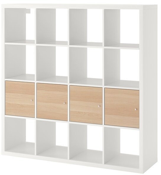 KALLAX КАЛЛАКС Стеллаж с 4 вставками, белый/под беленый дуб, 147x147 см