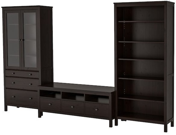 HEMNES ХЕМНЭС Шкаф для ТВ, комбинация, черно-коричневый/прозрачное стекло, 326x197 см