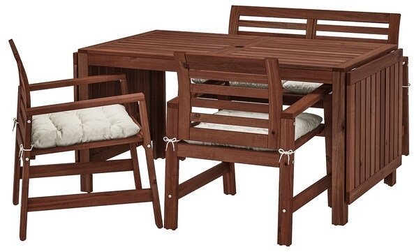 APPLARO ЭПЛАРО Стол+2кресла+скамья, д/сада, коричневая морилка/Куддарна бежевый