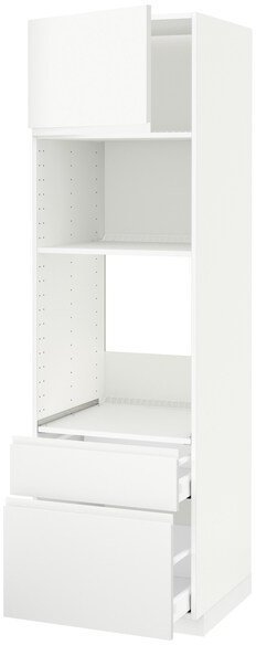 METOD МЕТОД / MAXIMERA МАКСИМЕРА Высок шкаф д/духовки/СВЧ/дверца/2ящ, белый/Воксторп матовый белый, 60x60x200 см