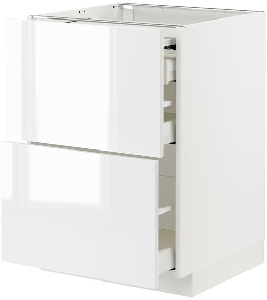 METOD МЕТОД / MAXIMERA МАКСИМЕРА Напольный шкаф с выдвиж панелью/3ящ, белый/Рингульт белый, 60x60 см