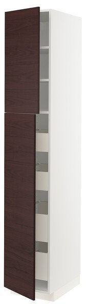 METOD МЕТОД / MAXIMERA МАКСИМЕРА Высокий шкаф/2дверцы/4ящика, белый Аскерсунд/темно-коричневый под ясень, 40x60x220 см