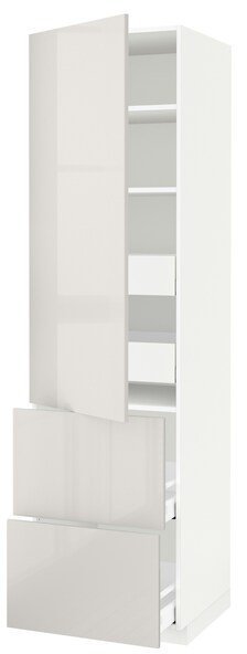 METOD МЕТОД / MAXIMERA МАКСИМЕРА Высокий шкаф+полки/4ящ/двр/2фасада, белый/Рингульт светло-серый, 60x60x220 см